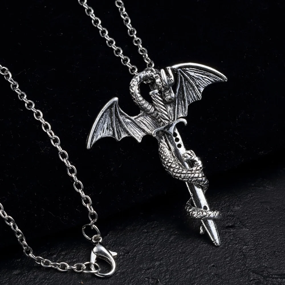 Tier Drache Anhänger Punk Hip Hop Halsketten Schmuck Party Männer Schmuck Vintage Schmuck für Frauen Drachen Schwert Halskette für Männer – Detail 10