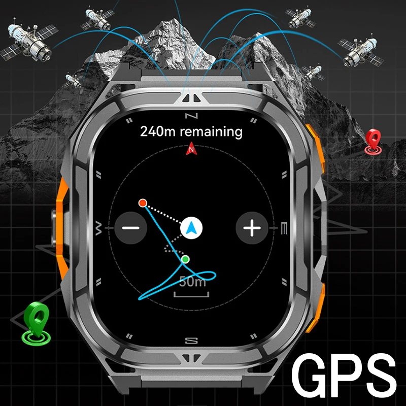 GPS Outdoor Sports Smart Watch Men 1.96 Inch 466*466 AMOLED HD Screen 530MAH Battery Bluetooth Call 5ATM Waterproof Smartwatch