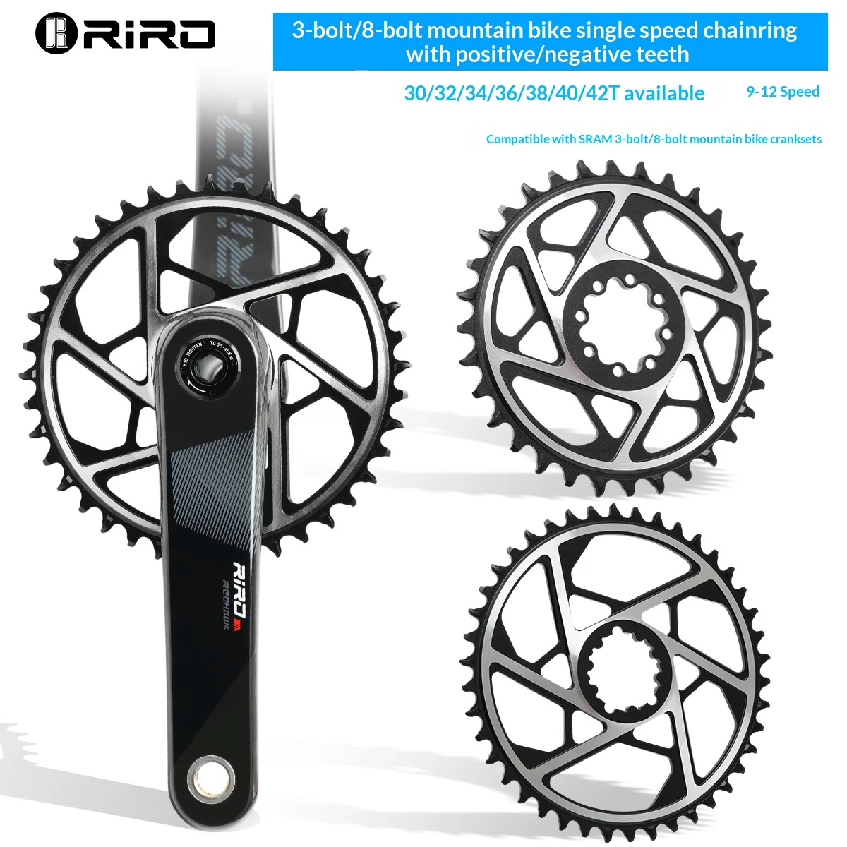 RIRO M714 MTB Chainring 30-42T 3-Bolt 8-Bolt Direct Mount 9-12 Speed Wide Narrow