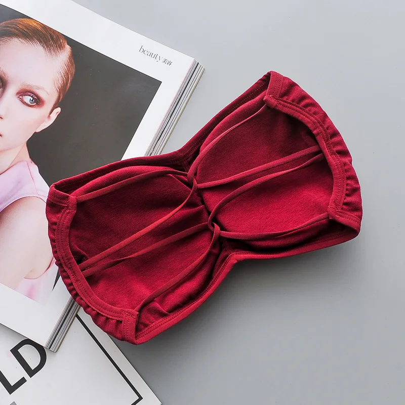 Women Lingerie Bra Women Tube Tops Strapless Bra Tube Top Women Cross Back Bralette Wireless Invisible Bra Seamless Underwear Female Lingerie Sexy Cotton Crop Top