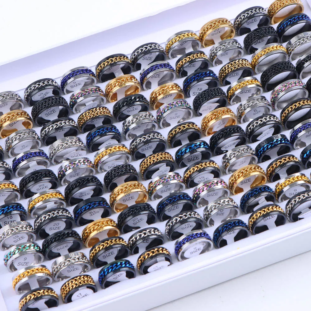 15Pcs/Lot Multicolor Spinner Stainless Steel Rings For Women Men Mix Style Fashion Rotatable Jewelry Party Gifts finger ring stainless steel ring ring set adjustable rings fidget spinner ring