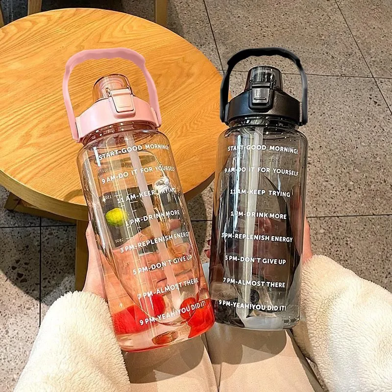 2 Liters Straw Plastic Water Bottle Large Portable Travel Sports Fitness Cup Plastic Water Bottle Sports Water Bottle