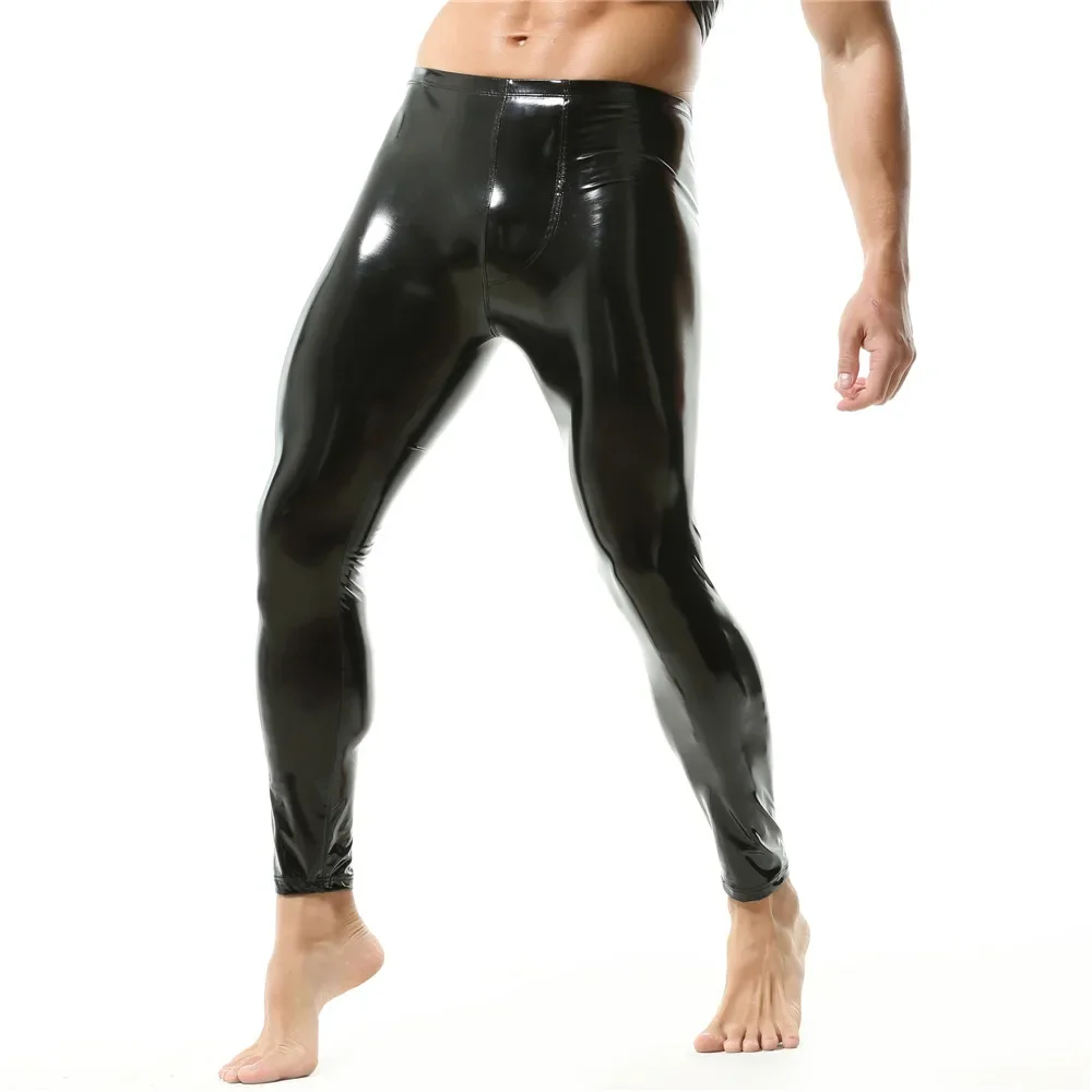 Men's Leggings Patent Leather Tight Pants Slim PVC Skinny Long Trousers Nightclub Dance Stage Male Party Clubwear