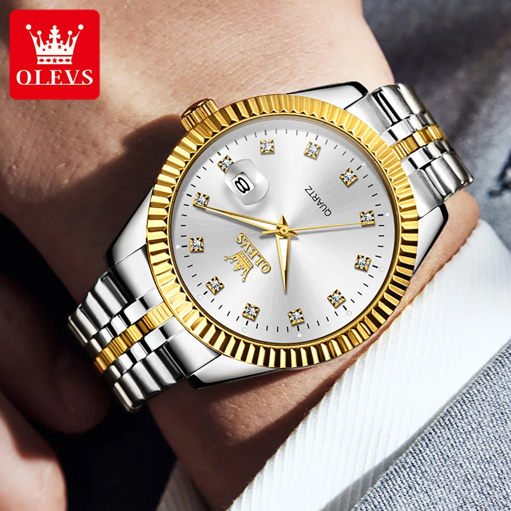 OLEVS New Mens Watches Top Brand Luxury Stainless Steel Quartz Watch for Men Sports Waterproof Date Wristwatch Relogio Masculino