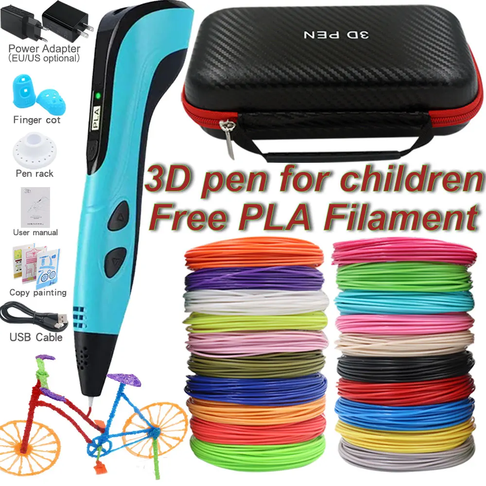3D Pen For Children 3D Printing Pen LCD Screen 150/200M PLA Filament Travel Case For Kids Christmas Birthday DIY Gifts 3d printing pen