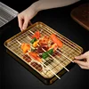 Stainless Steel Barbecue Tray with Cooling Rack Silver Golden Grid Bakeware Kitchen BBQ Baking Pan Fruit Food Plate Organizers 3