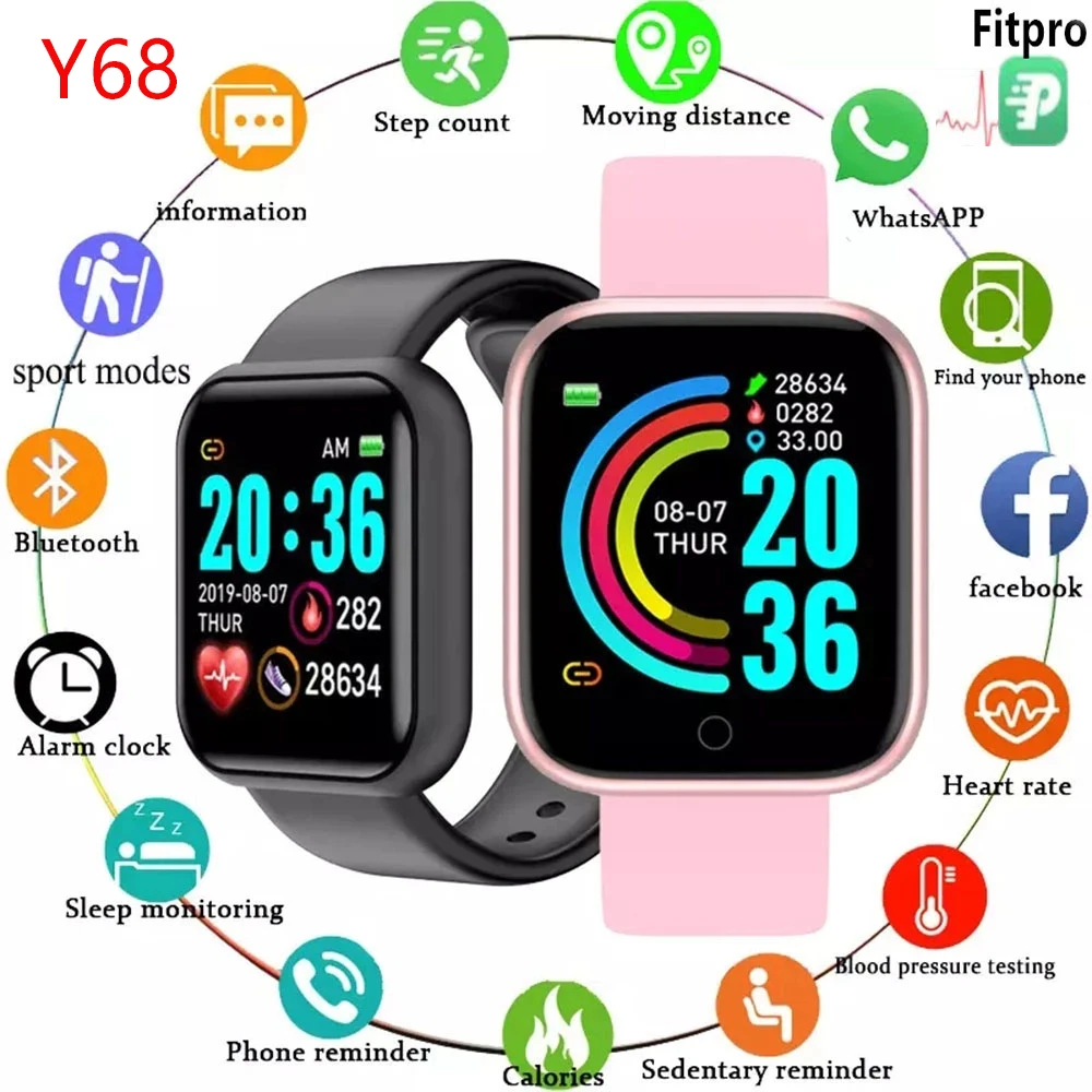 

D20 Y68 Smart Watch Bluetooth Fitness Tracker Sports Watch Heart Rate Monitor Blood Pressure Smart Bracelet wristbands PK M6 D13