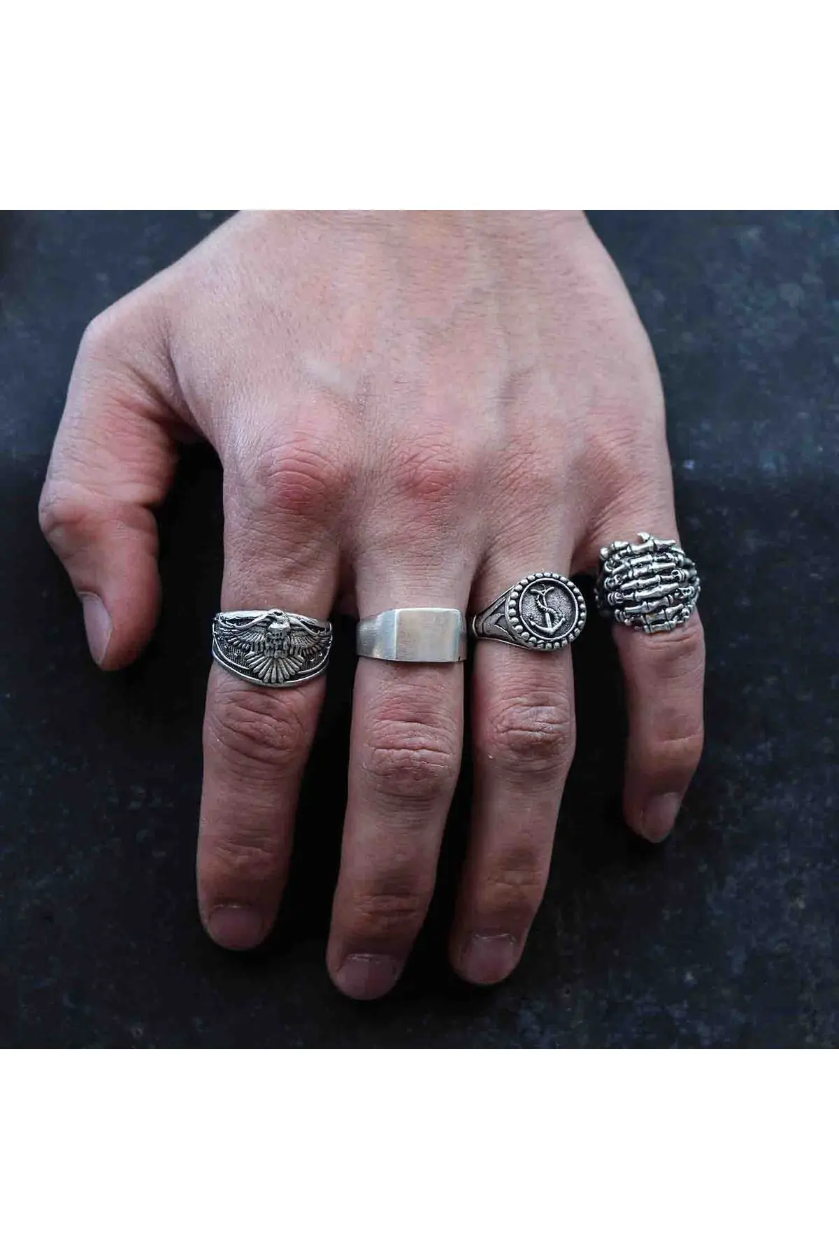 

4 Pieces Silver Plated Adjustable Model Women's and Men's Knight Ring Set