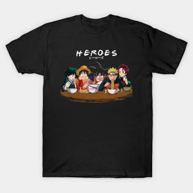 

2021 Men/Women's Summer Black Street Fashion Hip Hop H·E·R·O·E·S Anime And Manga T-shirt Cotton Tees Short Sleeve Tops