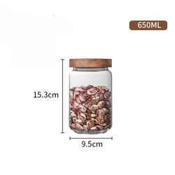 Wood Lid Glass Airtight Kitchen Storage Canister and Dispenser (650ml)