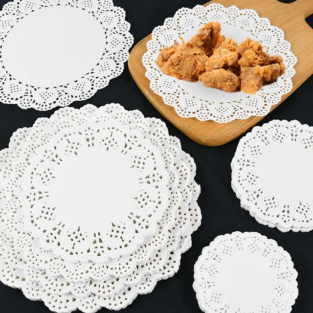 100Db Fehér Kerek Papír Párhuzamos Csipke Pályák Az Asztalokhoz Esküvői Karácsonyi Születésnapi Party Torta Placemat Asztal Dekoráció - Image 6