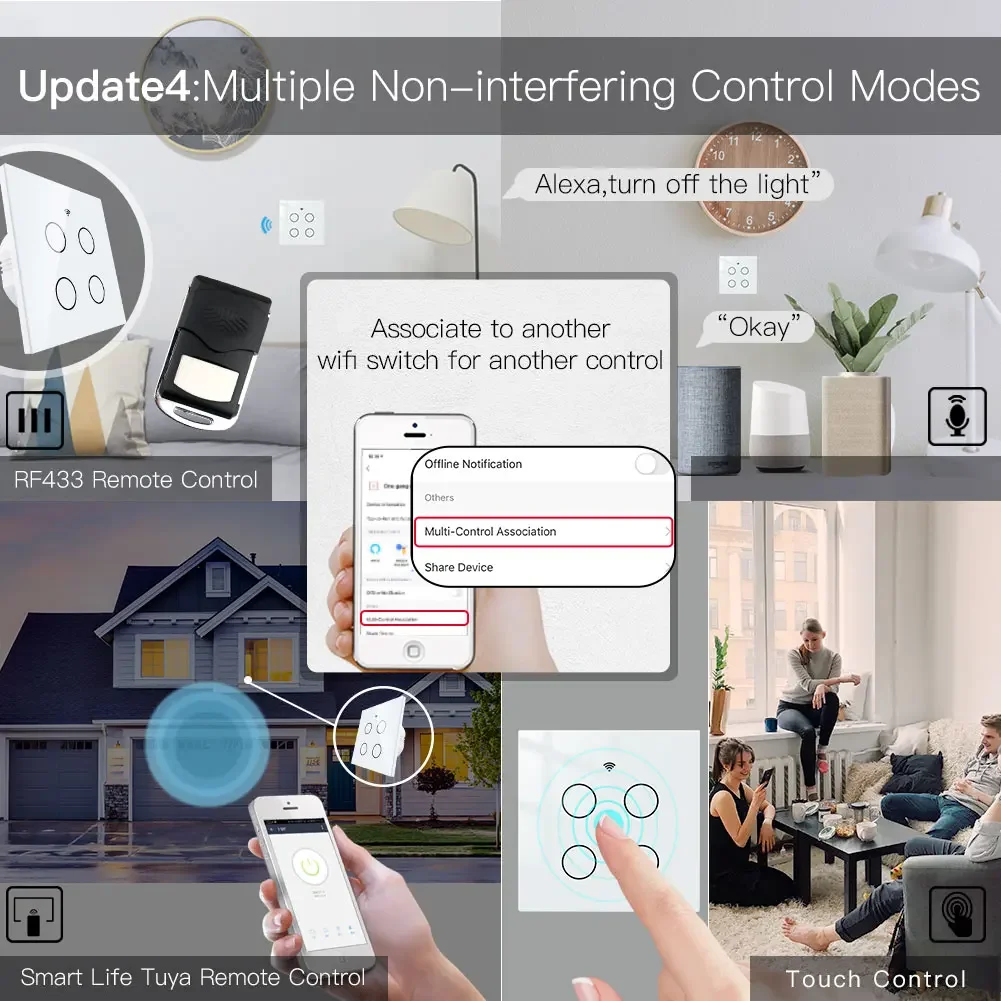 Interruptor Inteligente com Painel de Vidro Wi-fi Gang App Tuya Controle de Voz Associação Controle com Alexa Google Way eu - Image 4