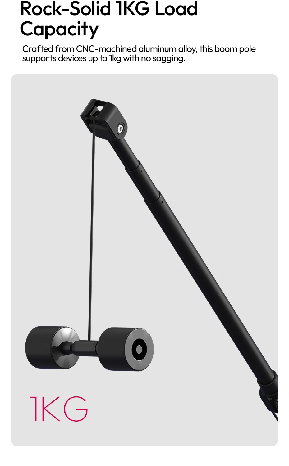 Mic Boom Pole Arm Microphone Stand 1M with Dual Cold Shoe Mount for DSLR Camcord