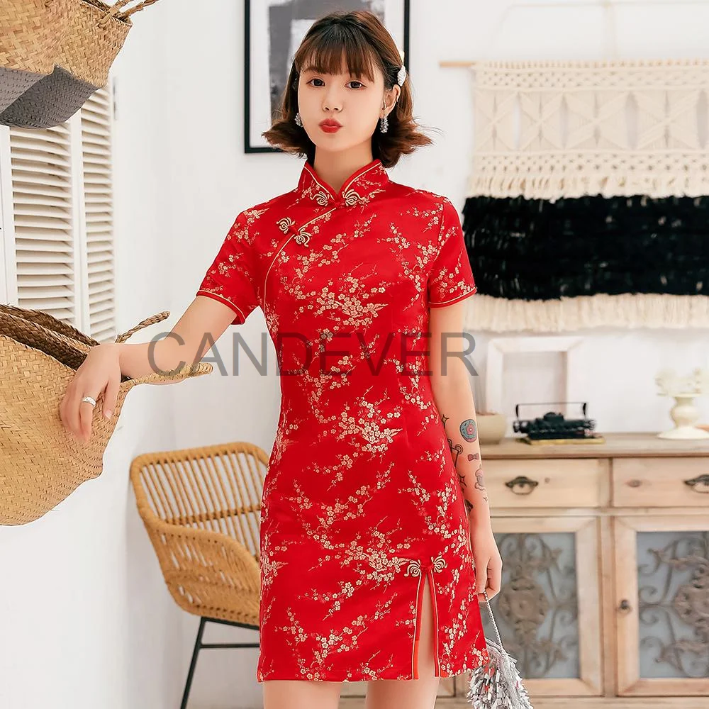 floral mandarin collar cheongsam dress qipao dress modern embroider Elegant Chinese Gold Novelty Satin Evening Party Gown chinese traditional costumes