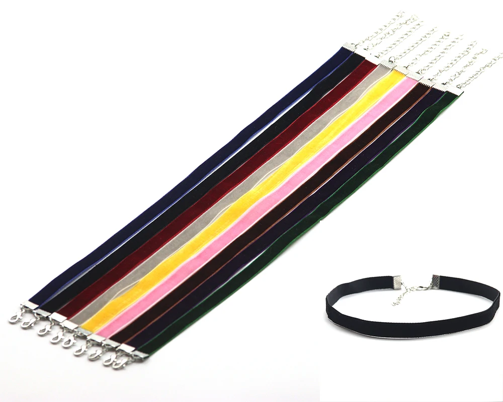 

10MM Vintage Velvet Short Necklace Multicolor Chocker Necklace Collar Velvet Women's Collarbone Chain Necklace Accessory