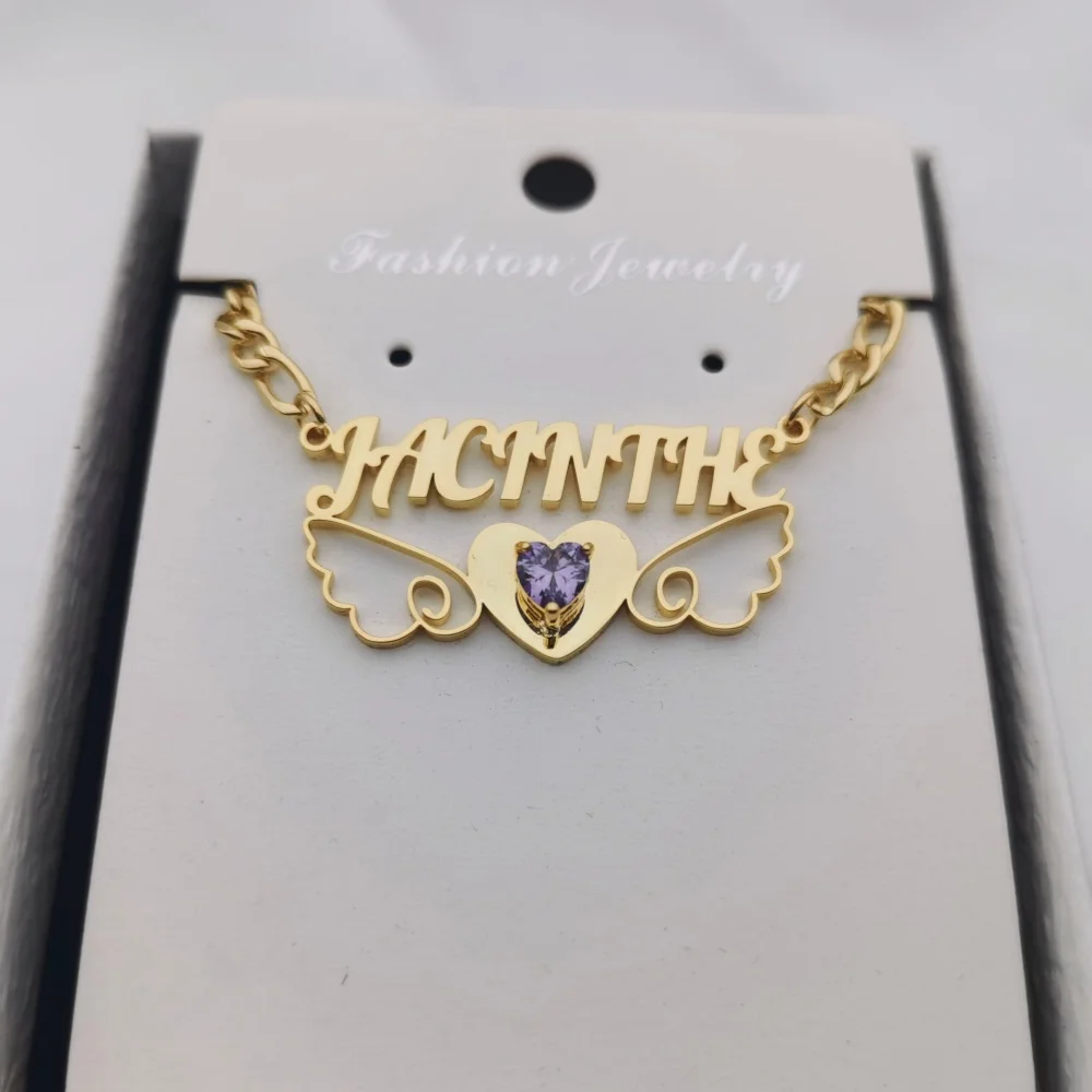 

LeeChee Angel Wings Custom Name Pendant Necklace Birthday Heart Zircon Nameplate Cute Anniversary Gift