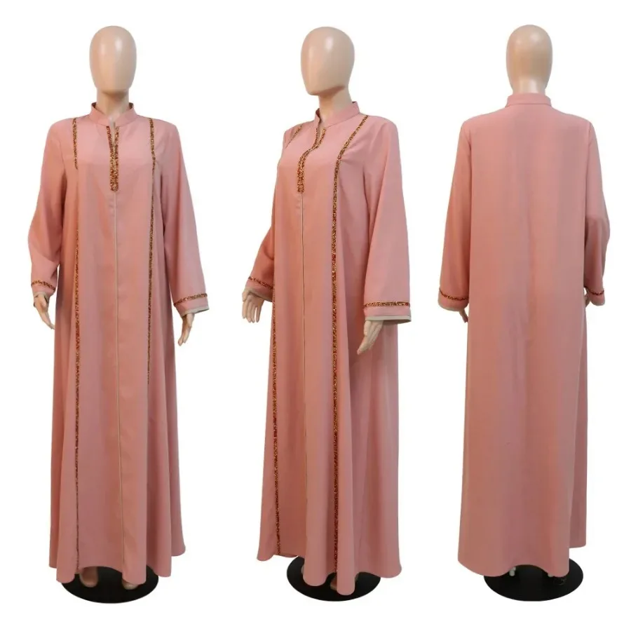 Muslim Dress Jalabiya Diamond Ribbon Loose Big Swing Robe Female Middle East Dubai Abayas for Women Kaftan Femme Musulman