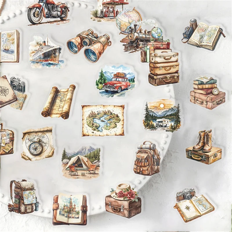 50PCS 빈티지 여행 애완 동물 스티커 미적 손 회계 투명 DIY 장식 Scrapbooking 편지지 용품 어린이위한