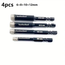Hexagonal Shank Diamond Tile Drill Bit for Ceramic, Marble, and Granite (4 pcs (6 8 10 12mm))