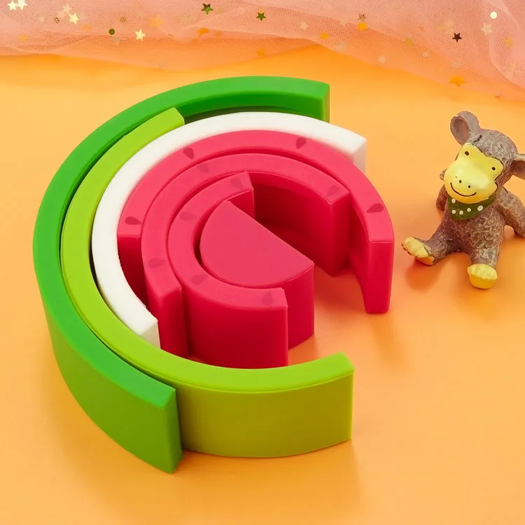 TYRY.HU 7pcs Baby Silicone Building Blocks Rainbow Soft 3D Montessori Teether Educational Toy Gift for Infants