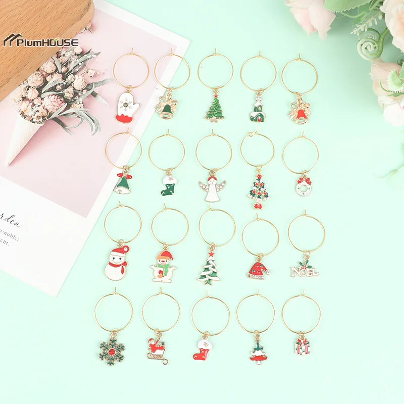20Pcs Christmas Wine Glass Markers Holiday Drink Marker Charms for Wine Glasses