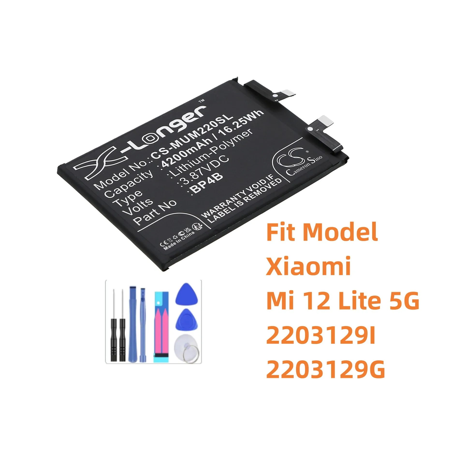 

Mobile, SmartPhone Battery For Xiaomi Mi 12 Lite 5G 2203129I 2203129G BP4B 4200mAh / 16.25Wh