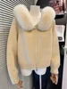 Women's Hooded Knitted Cardigan, Loose Fur Collar, Monochromatic Coat, Zipper Design, Casual Fashion, Winter, New, 2025 5