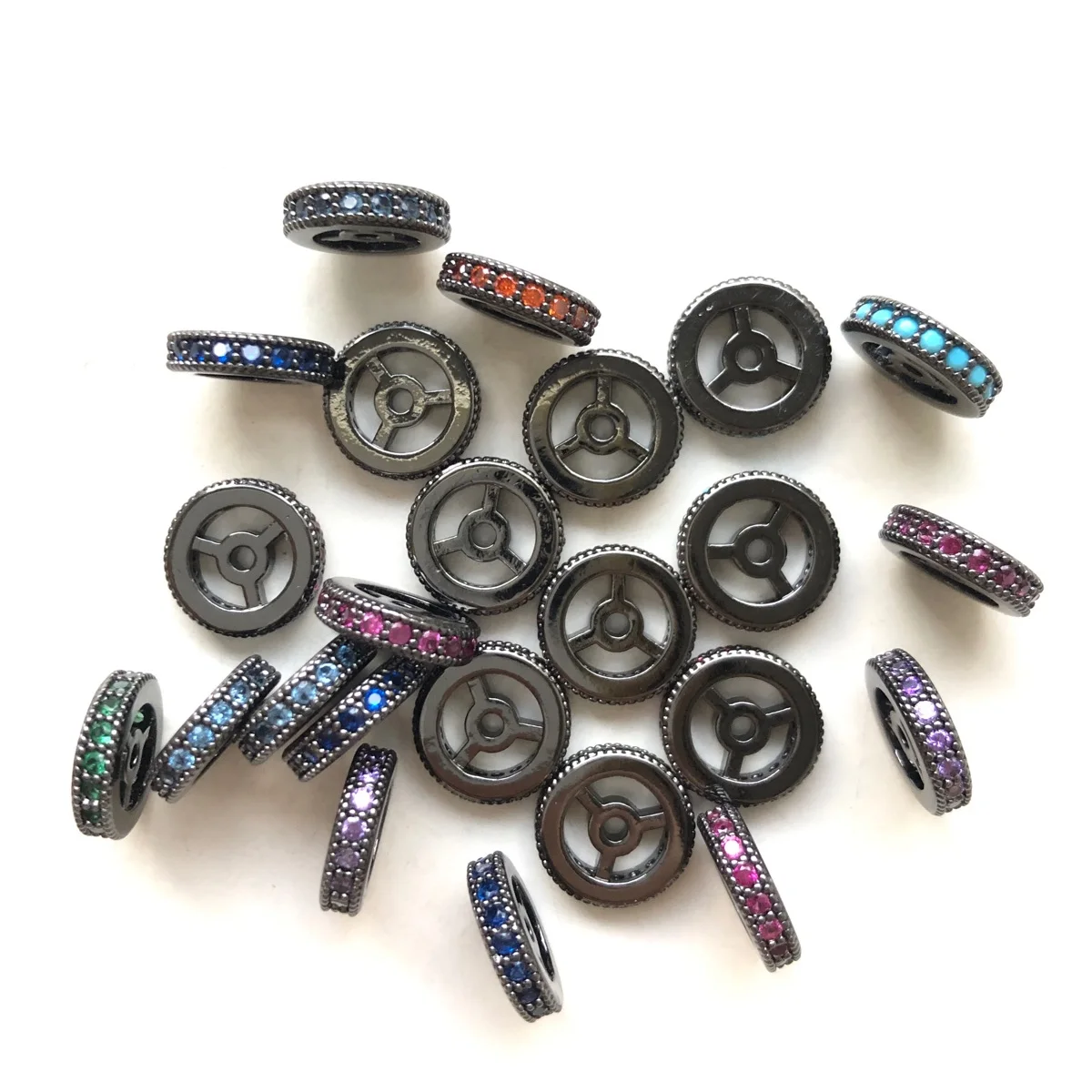20 stücke 9.6/12mm Mischfarben bunte Zirkonia Pflaster Rad Distanz stück Rondelle Perlen für Frauen Armband Halsketten Taille Schmuck Ergebnisse – Detail 5