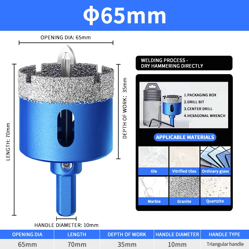 Diamond Coated Hole Saw Set for Glass, Marble, Granite, Stone, and Porcelain