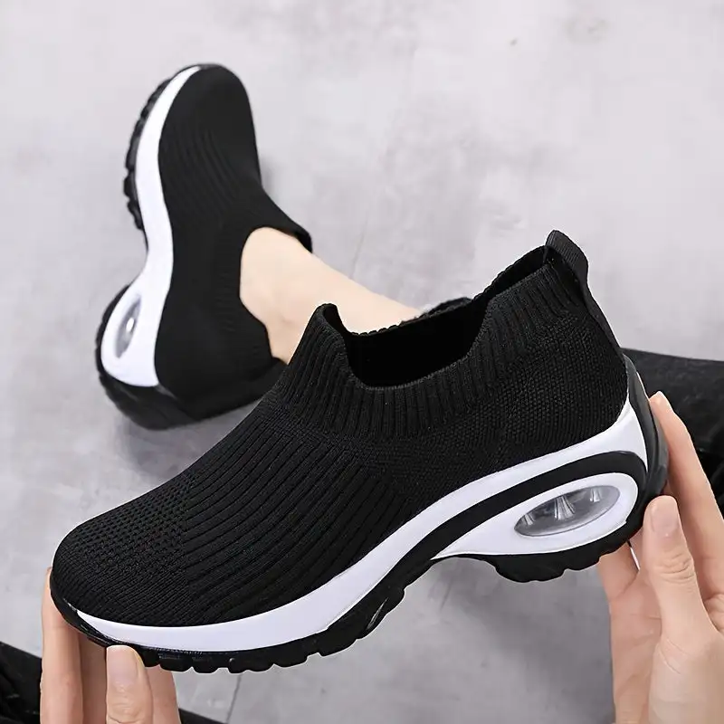 

Women's Chunky Heel Knitted Sock Sneakers, Breathable & Comfortable Air Cushion Loafers, Casual Walking Shoes