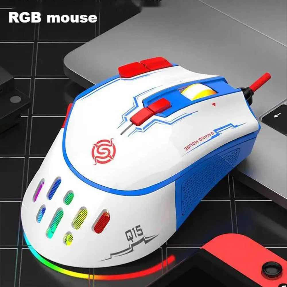 

New Q15 Wired Gaming Mouse 9-Key Macro Programming RGB Glowing 6 Variable Speed 6400 DPI Adjustment Mice PC Gamer Laptop Mouse