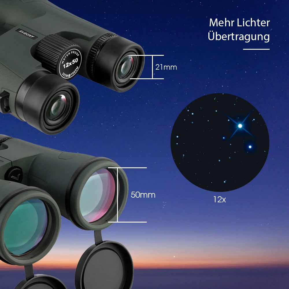 Svbony SA203 teleskop 12x50 fernglas profession elle leistungs starke bak4 ipx7 wasserdichte camping ausrüstung für die vogel beobachtung sternen beobachtung – Detail 13