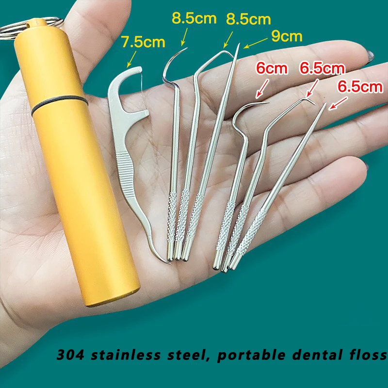 Dental Cleaning Tools Creative Mini Dental Toothpick Stainless Steel Oral Cleaning Floss Pick Reusable Knife Tooth Tartar Removal Tool Multi-function