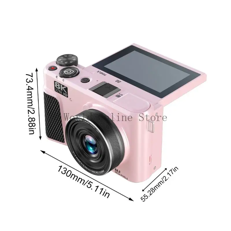 WiFi 카메라 180도 스크린 LED 필 라이트 88MP 여행용 카메라 광각 렌즈 87HC