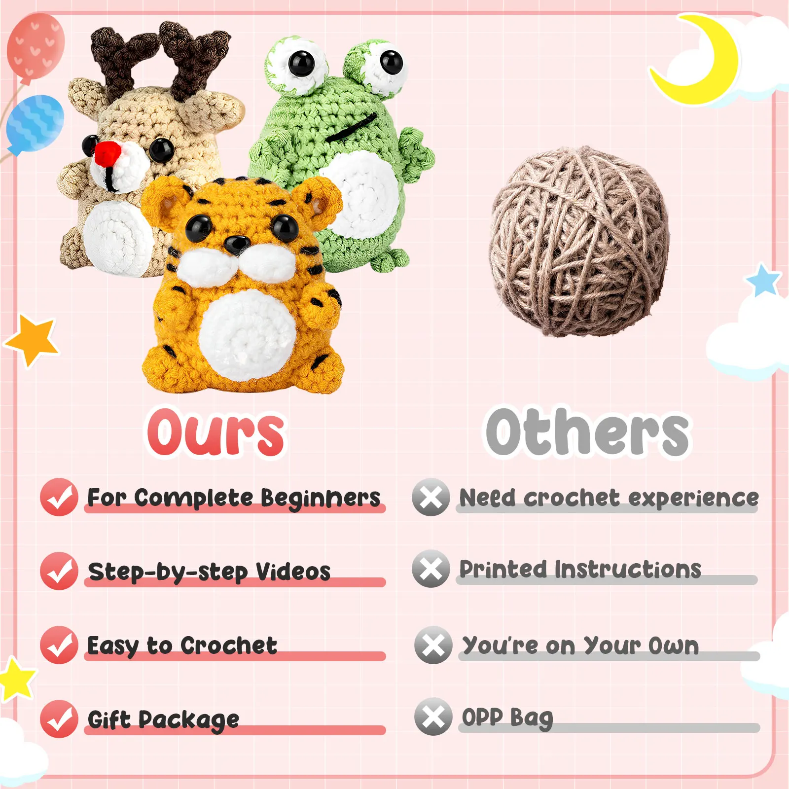 Kaobuy Beginners Animals Crochet Kit for Adults Step-By-Step Video  Tutorials Enough Yarn Stuffing Hooks and Accessories - AliExpress