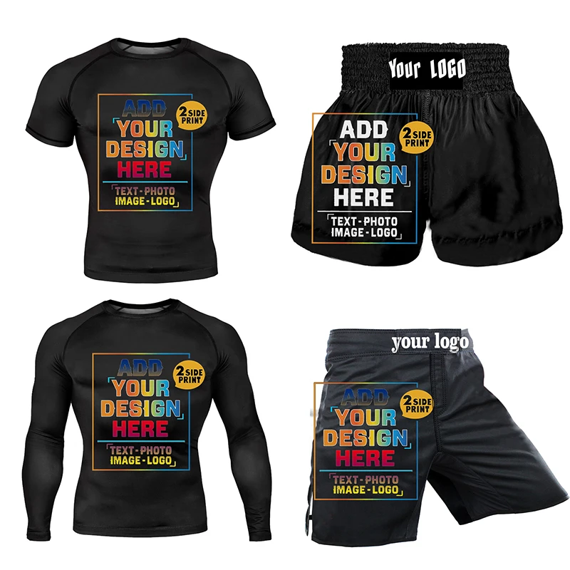 Sports Apparel Design your own long sleeve compression training top leggings MMA fight shorts Brazilian Jiu-Jitsu Muay Thai