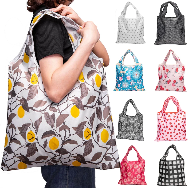 

Large Capacity Printing Foldable Eco-Friendly Shopping Bag Tote Waterproof Pouch For Travel Fashion Grocery Bag Handbags