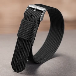 Braided Nylon Strap - Men's Army Sports Breathable Watch Band, Black Green, Wear - Resistant - 22mm (Black)