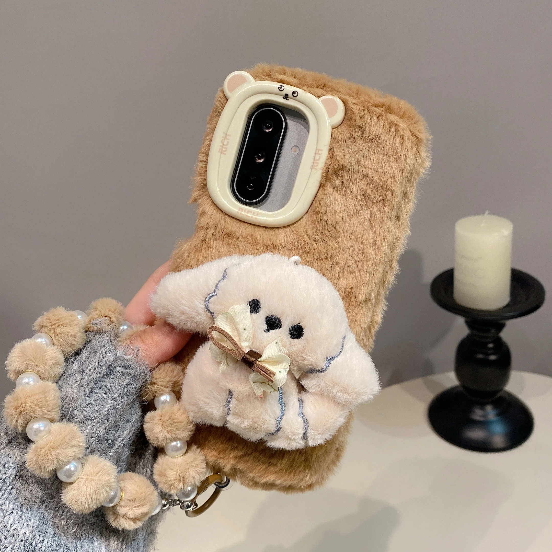 Luxury Fluffy Plush Dog Phone Case - Shockproof Cover