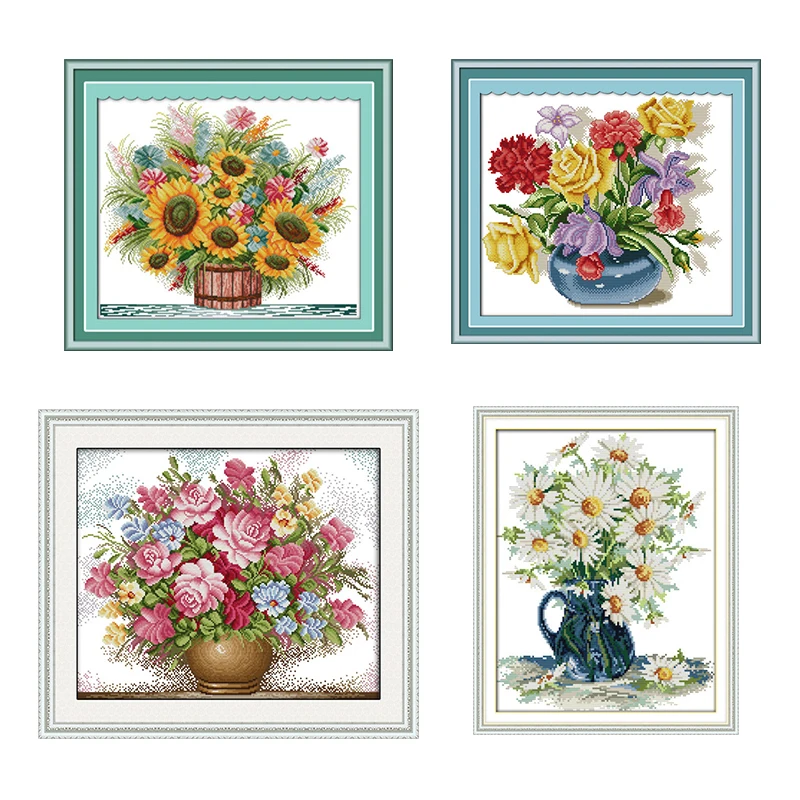 Daisy Vase Flower Chinses Embroidery Cross Stitch Kits Pattern Home Decor Counted Cross-stitch Not Print Canvas DIY Painting Set