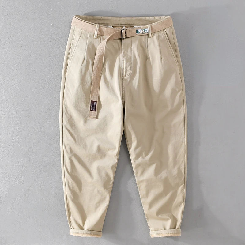 

Autumn Winter New Men Thicken Warm Handsome Nine-point Pants, Loose Trendy Casual Trousers, Plus Velvet Green Workwear 7611