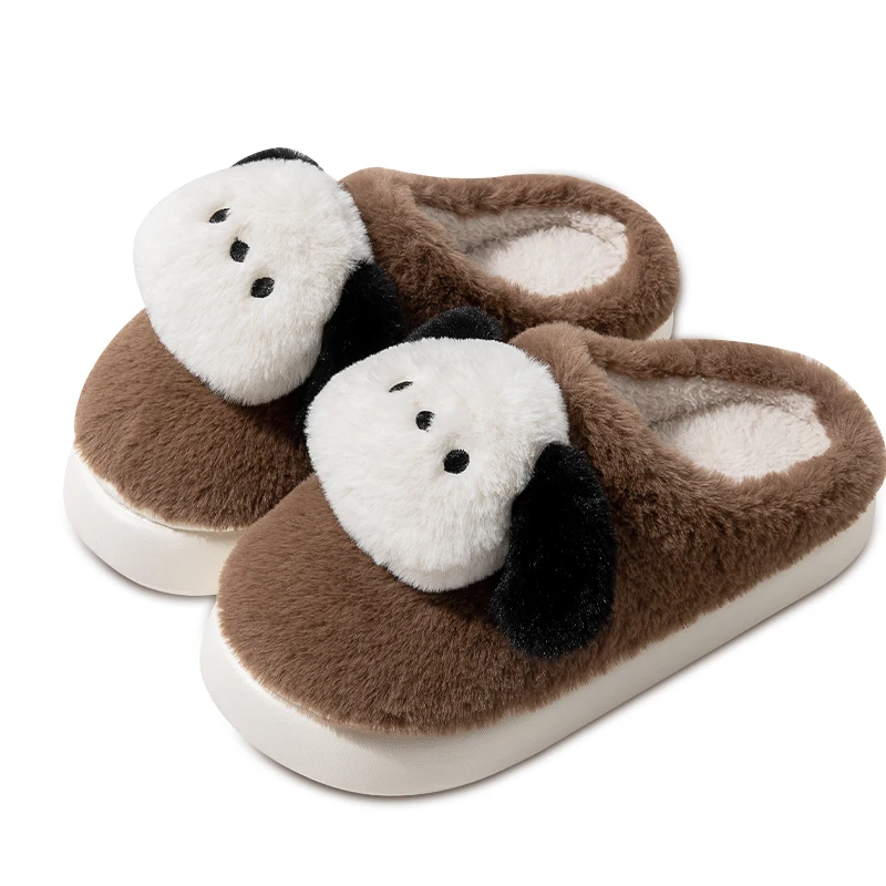 

2023 Winter Cute Cartoon Dog Slippers Women Men Home Slippers Bedroom Cotton Non Slip Thick Mute Shoes Couple Indoor Slippers