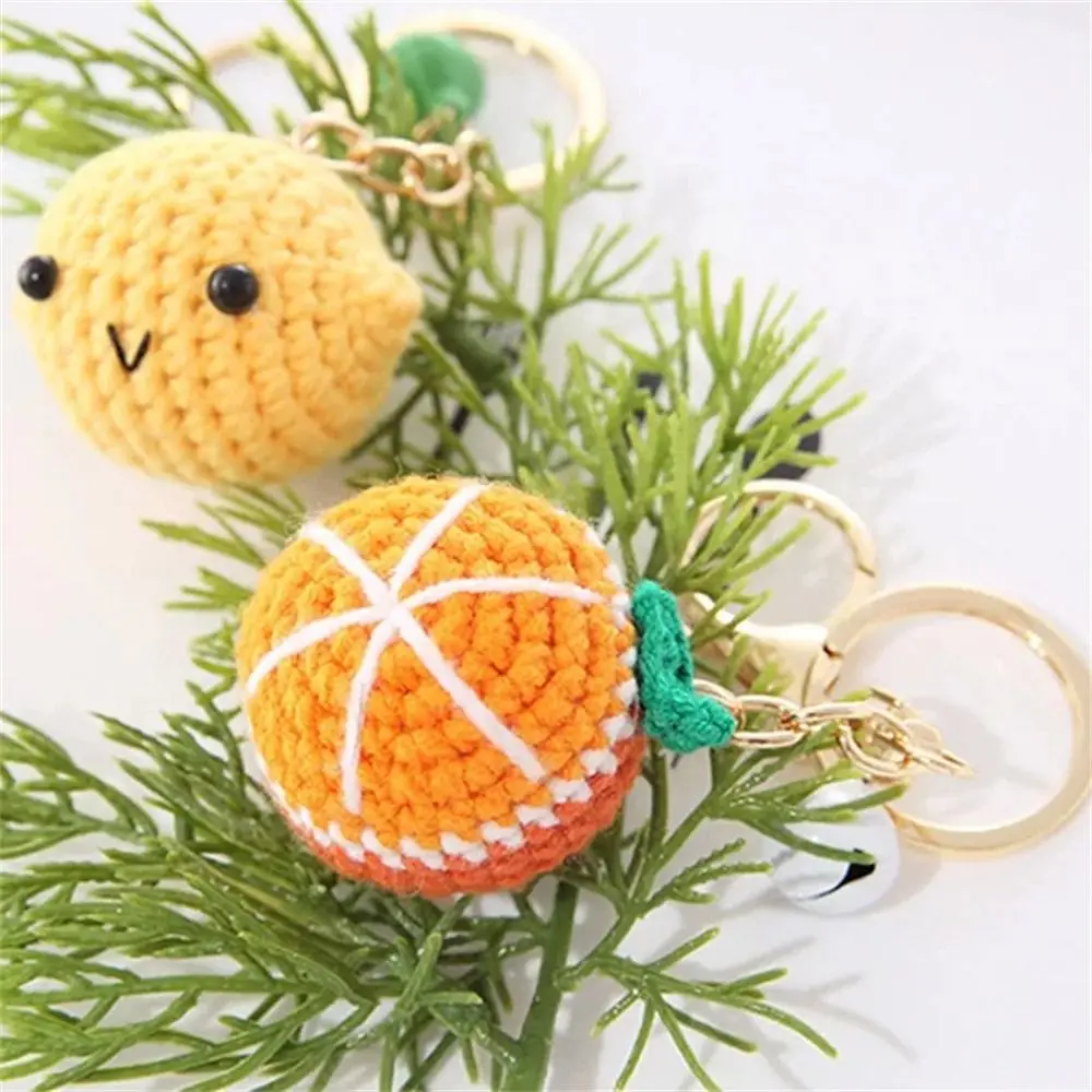Bag Accessorie Lemon Donut Fruit Keychain Strawberry Crocheted Knitting Car Keychain Wool Hand-woven Knitted Keyring Bag Pendant