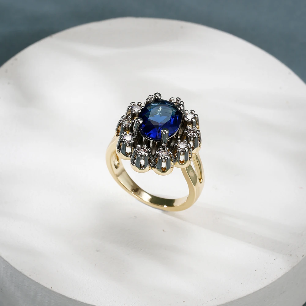 Ovale Zirkonia-Ohrringe und Ring-Set im Vintage-Stil, Modeschmuck, Kupfer vergoldet mit 14K Gold, für Partys, Hochzeiten, Bankette und Feiertagsdekoration – Detail 7