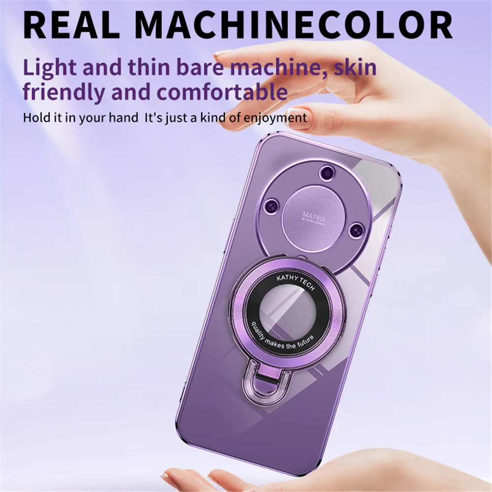 Luxury Transparent Plating Magnetic Stand Case with Silicone Finish