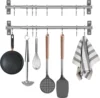 Storage Tool Holder Kitchen Stainless Steel Bathroom Bar Ladles, Pan, Cups, Umbrellas, with 7 Hooks Furniture Binary Wall 1