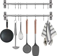 Storage Tool Holder Kitchen Stainless Steel Bathroom Bar Ladles, Pan, Cups, Umbrellas, with 7 Hooks Furniture Binary Wall 1