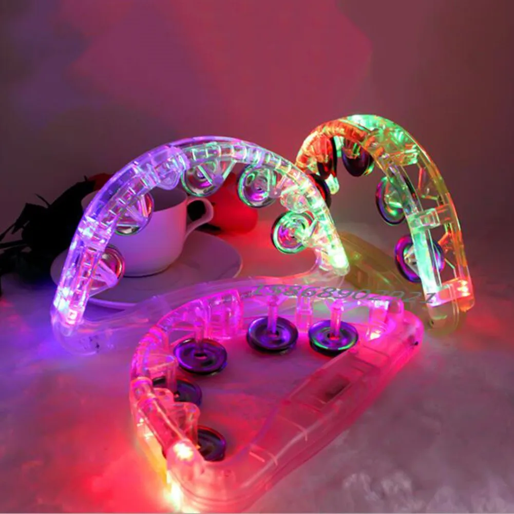 LED Tambourine Clear Light Up Sensory Toy Flashing Musical Instrument Shaking Toy For Festivals Birthday Orff Instrum hand tambourine