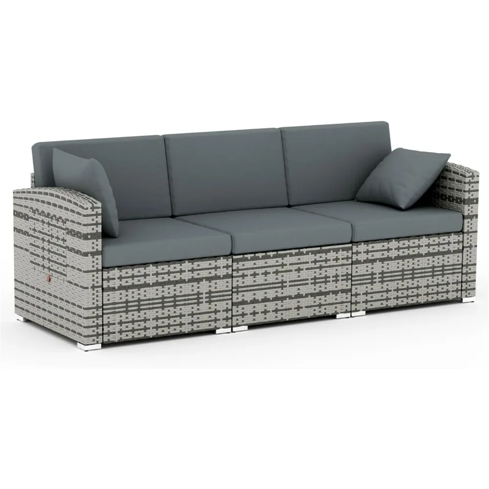 3 Pieces Patio Furniture Set, PE Rattan Sectional Sofa with Cushions, All-Weather Wicker Modular Couch, Outdoor Conversa 3