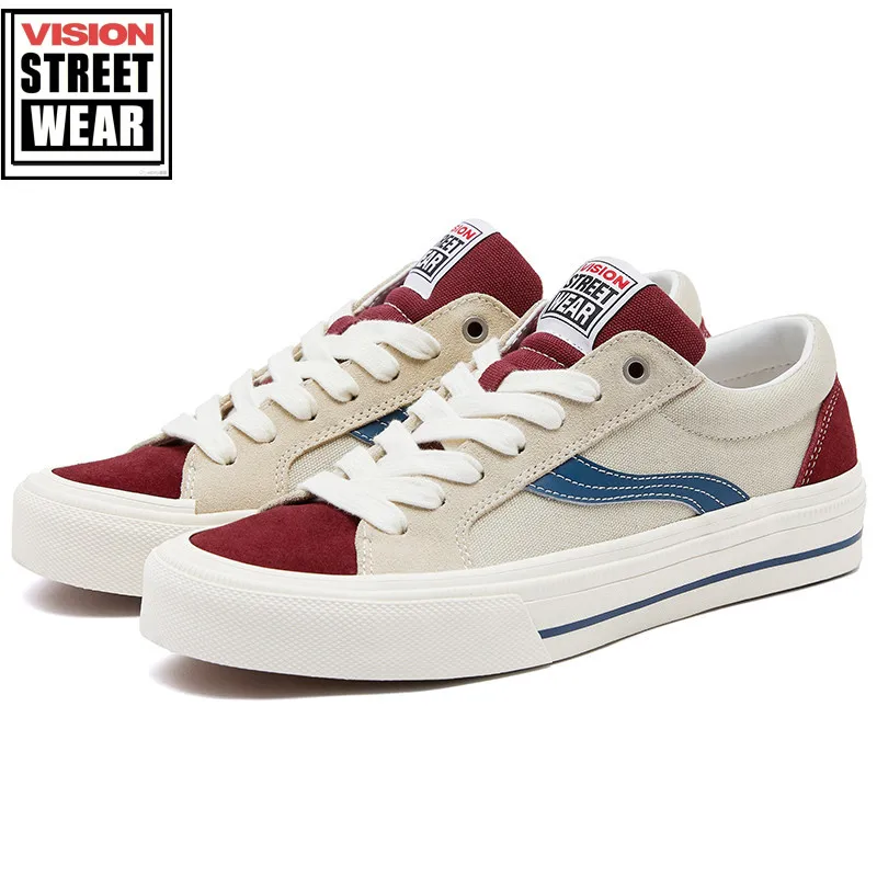 

VISION STREET WEAR Odd Vintage Wine Red Contrast Low Top Suede Street Sports Shoes Canvas Shoes Men's and Women's New Agate Grey